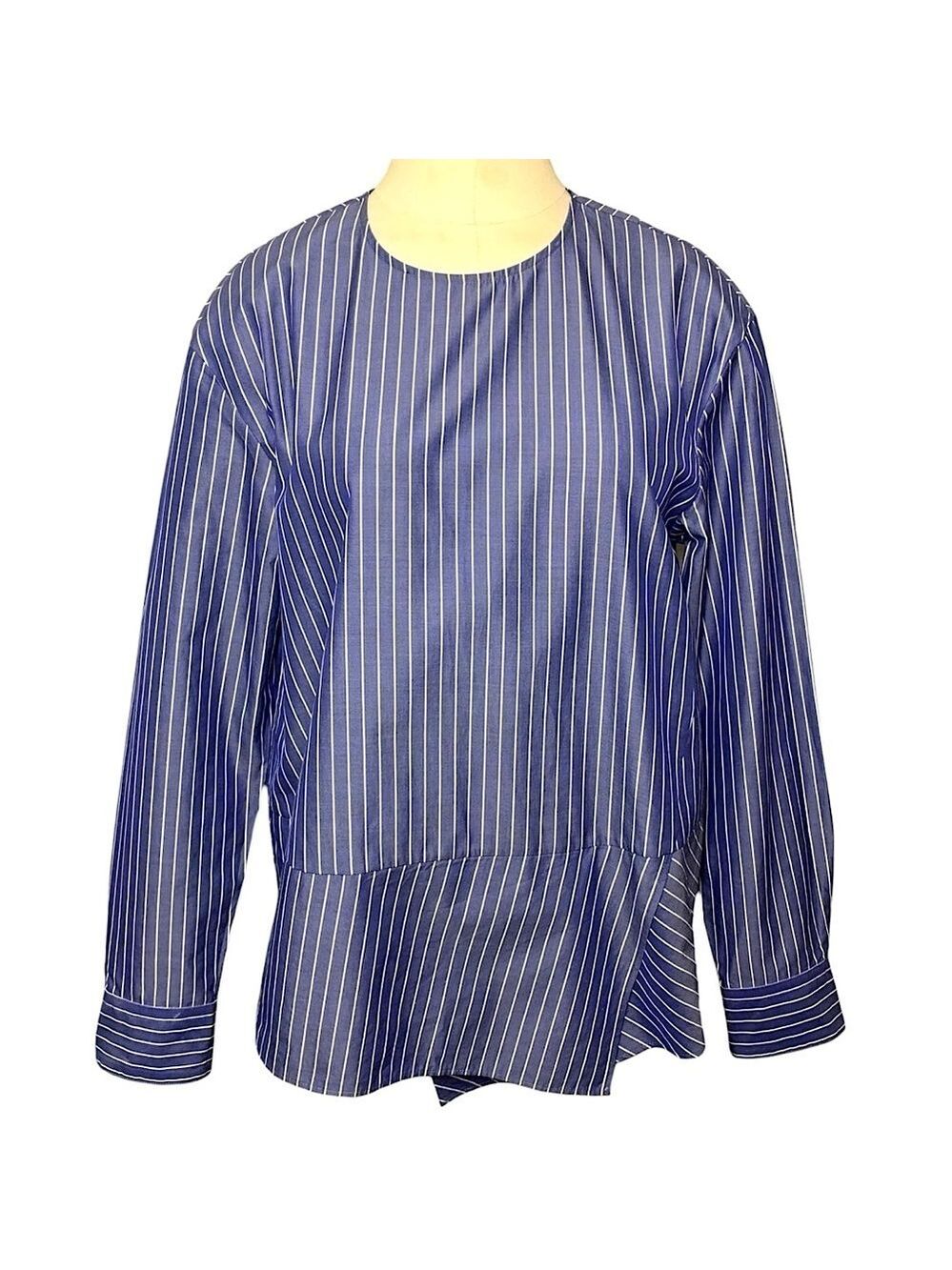 TomorrowLand Blouse Sz 38 Blue White Lines Long Sleeve Classic Made in Japan
